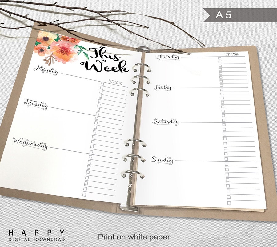 Printable Weekly Planner A5 Weekly Planner Printable A5 Printable 
