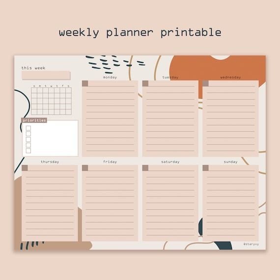 Printable Weekly Planner Aesthetic Weekly Planner Printable Etsy 