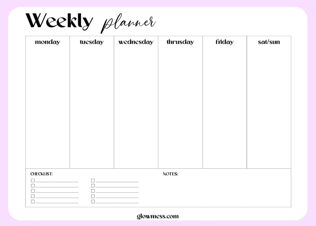 Printable Weekly Planner Free Calendar Template PDF Download
