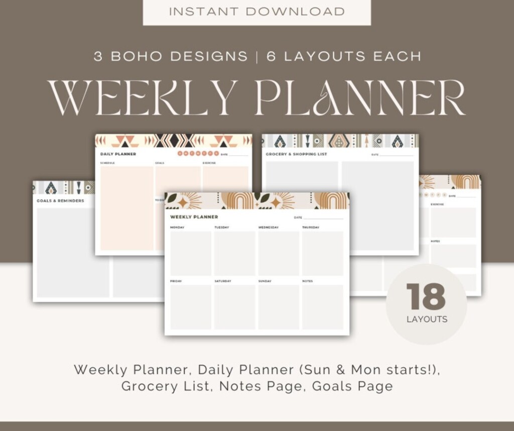 Printable Weekly Planner Meal Planner Daily Planner Letter Size 