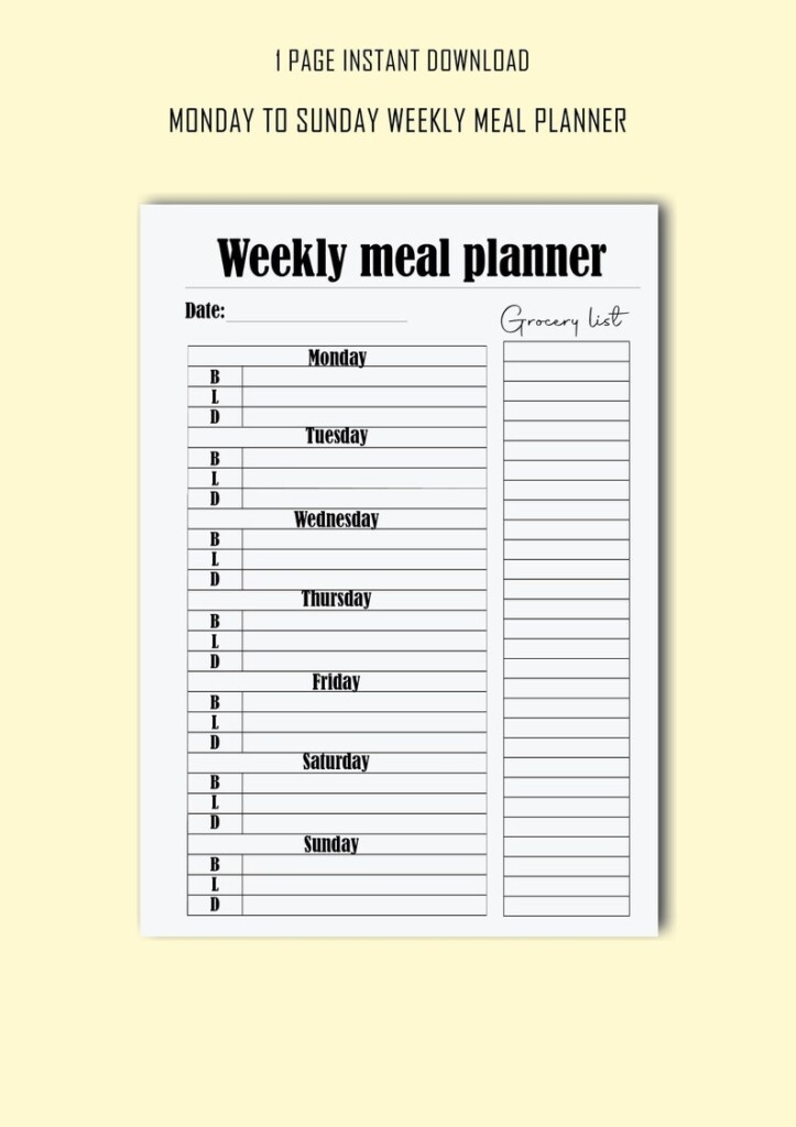 Printable Weekly Planner Meal Planner Printable Black And White Etsy