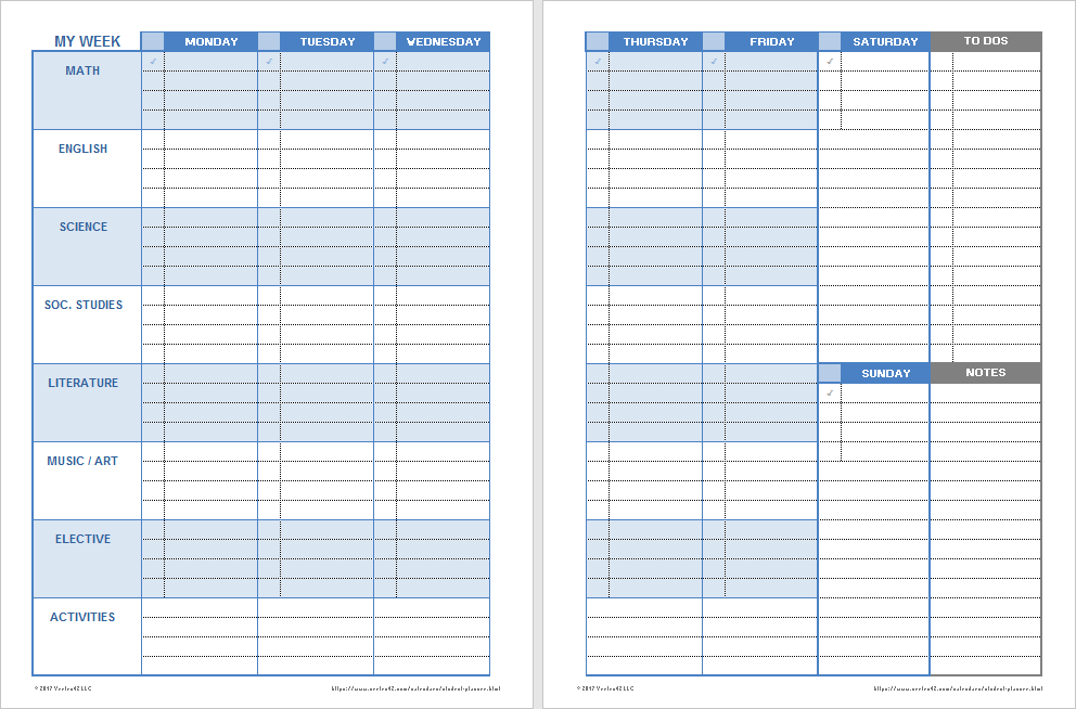 Printable Weekly Student Planner
