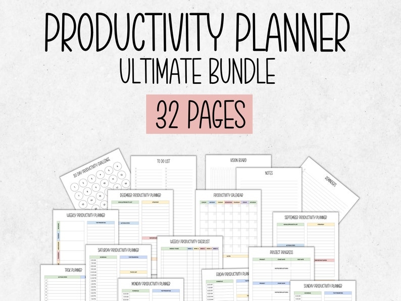 Productivity Planner Printable Bundle Productivity Template Etsy