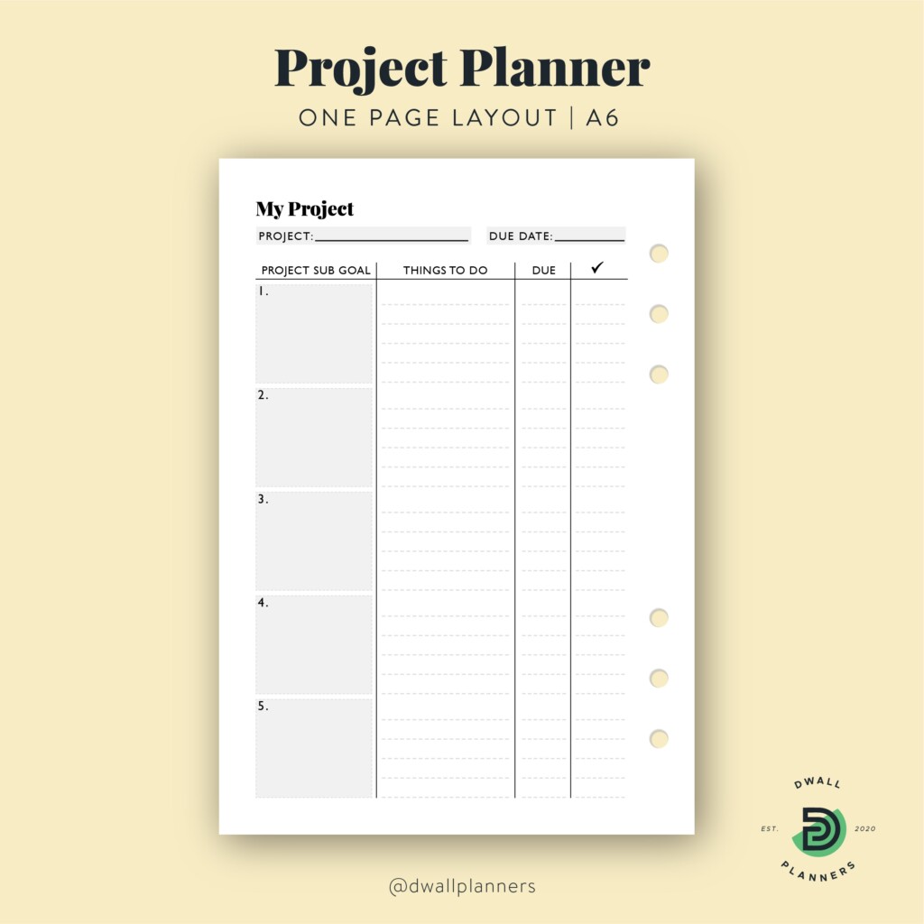 Project Planner Printable Insert A6 Size Designwall Studio