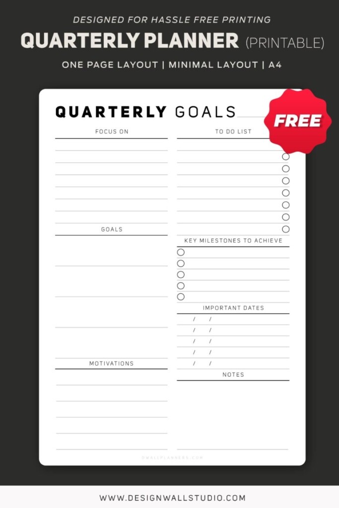 Quarterly Goal Planner Printable A4 Free Download
