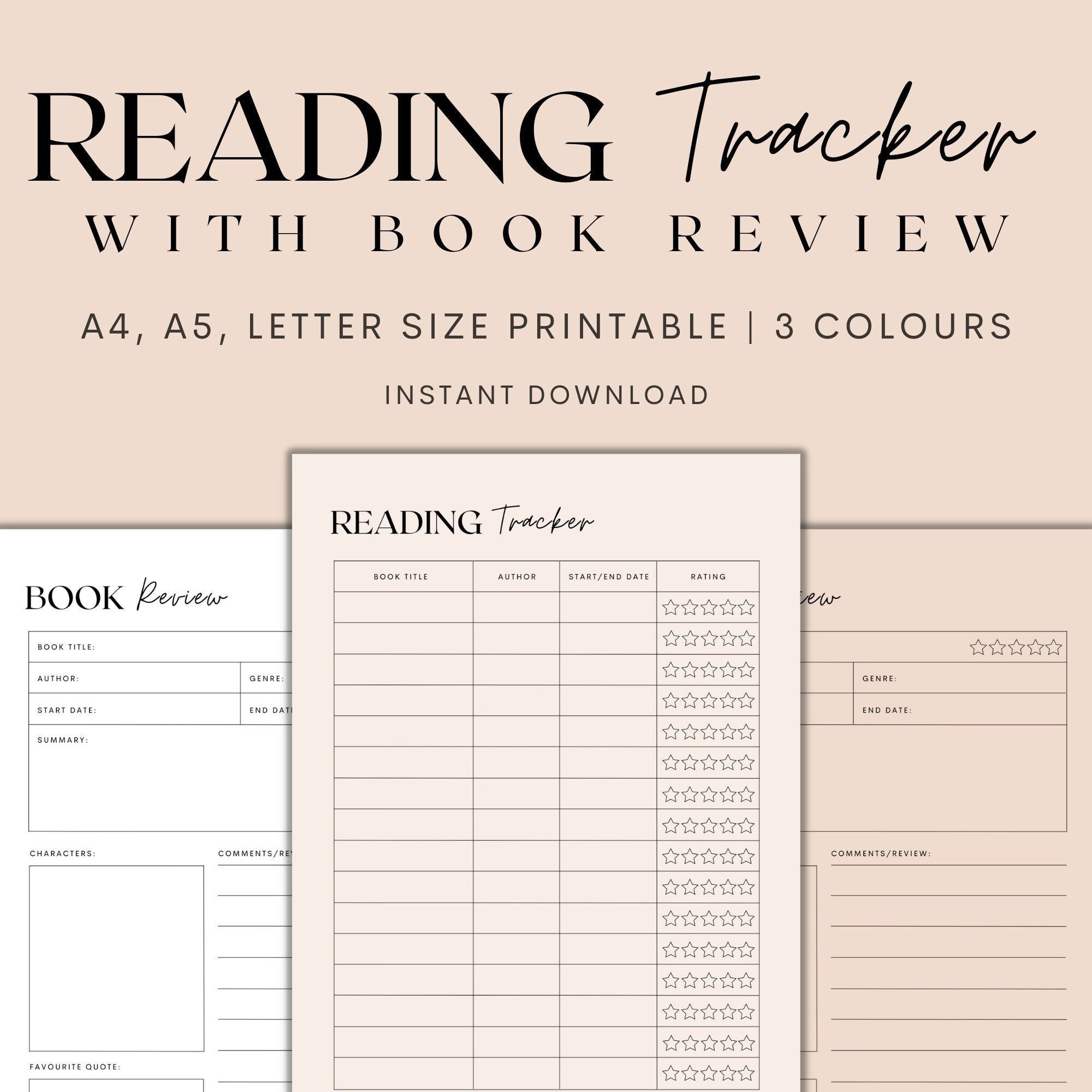 Reading Tracker Printable Book Review Reading Journal Reading Log