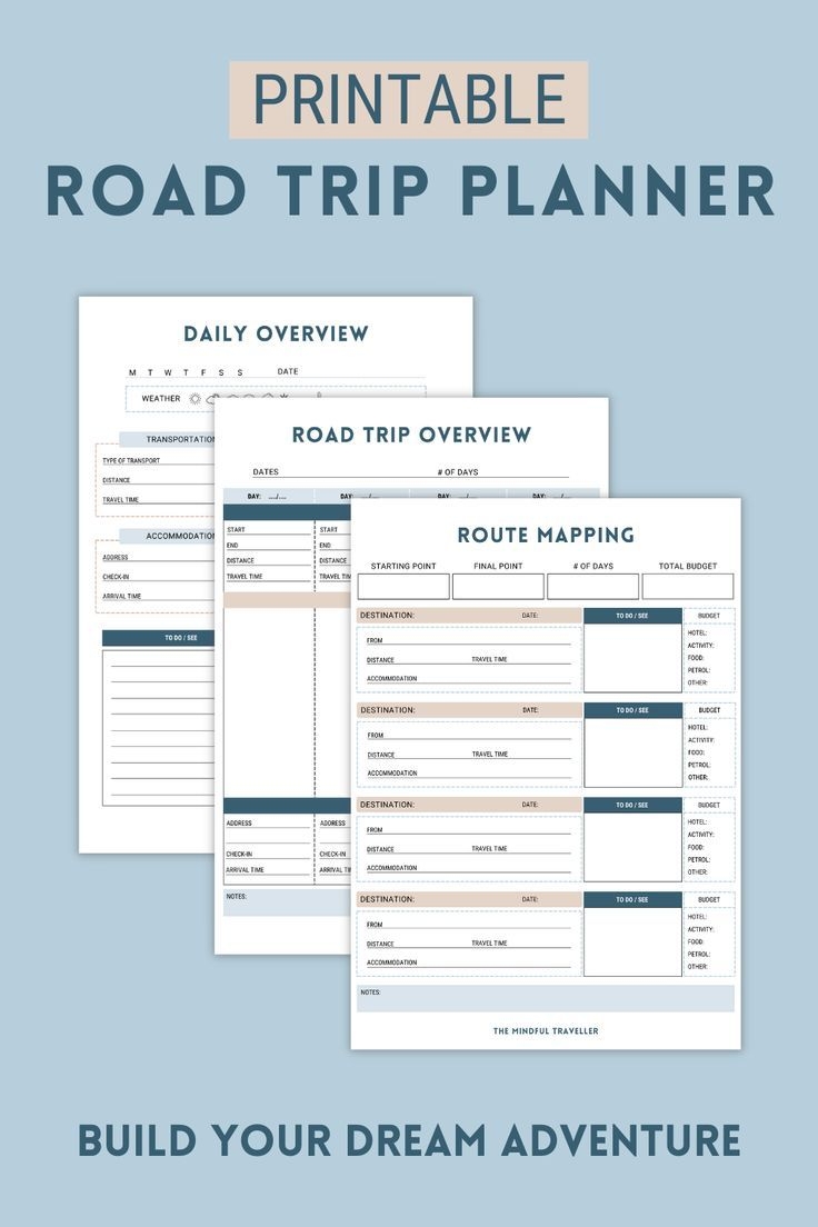 Road Trip Planner Printable Travel Planner Digital Vacation Planner
