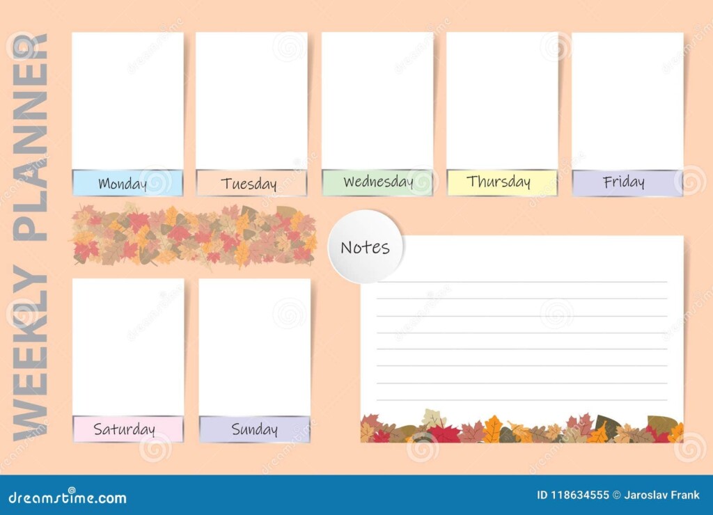 Seasonal Weekly Planner With Autumn Leaves Design Stock Vector 
