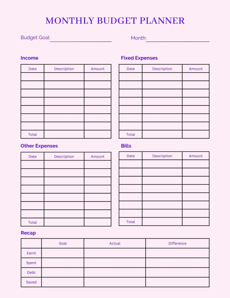 Simple Monthly Budget Printable Digital Download Pretty Buget Planner 