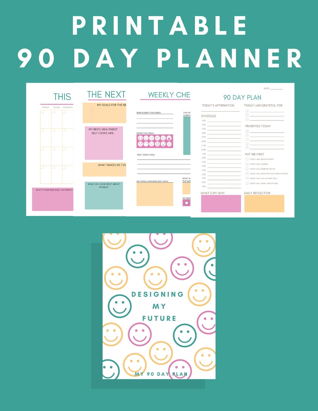 Smiley 90 Day Printable Planner Etsy