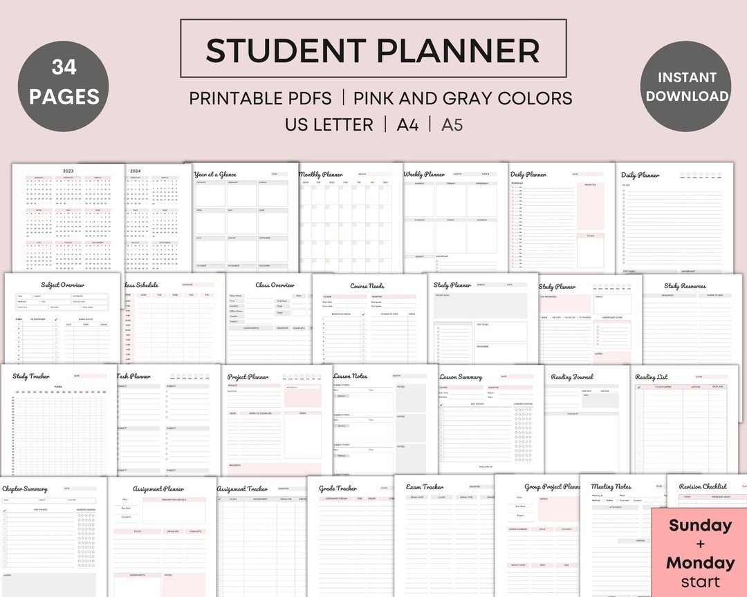 Student Planner Printable Academic Planner 2023 And 2024 Etsy Student