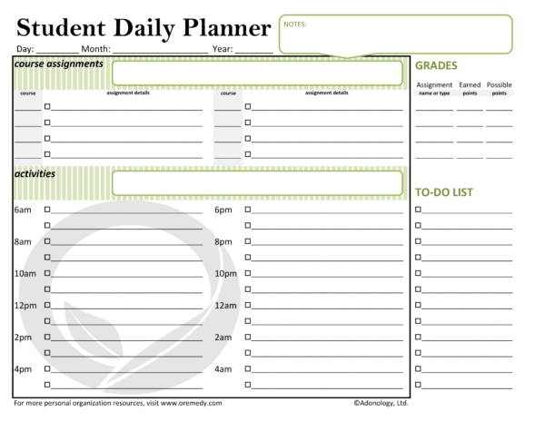 Student Weekly Planner Printable