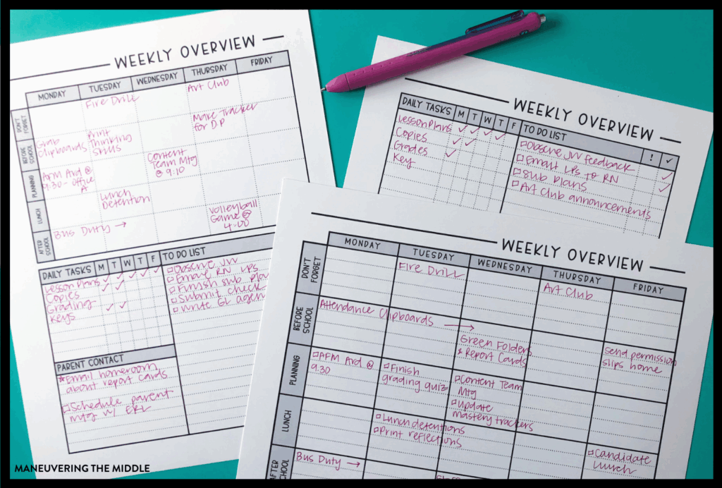 Teacher Planner Printables Maneuvering The Middle