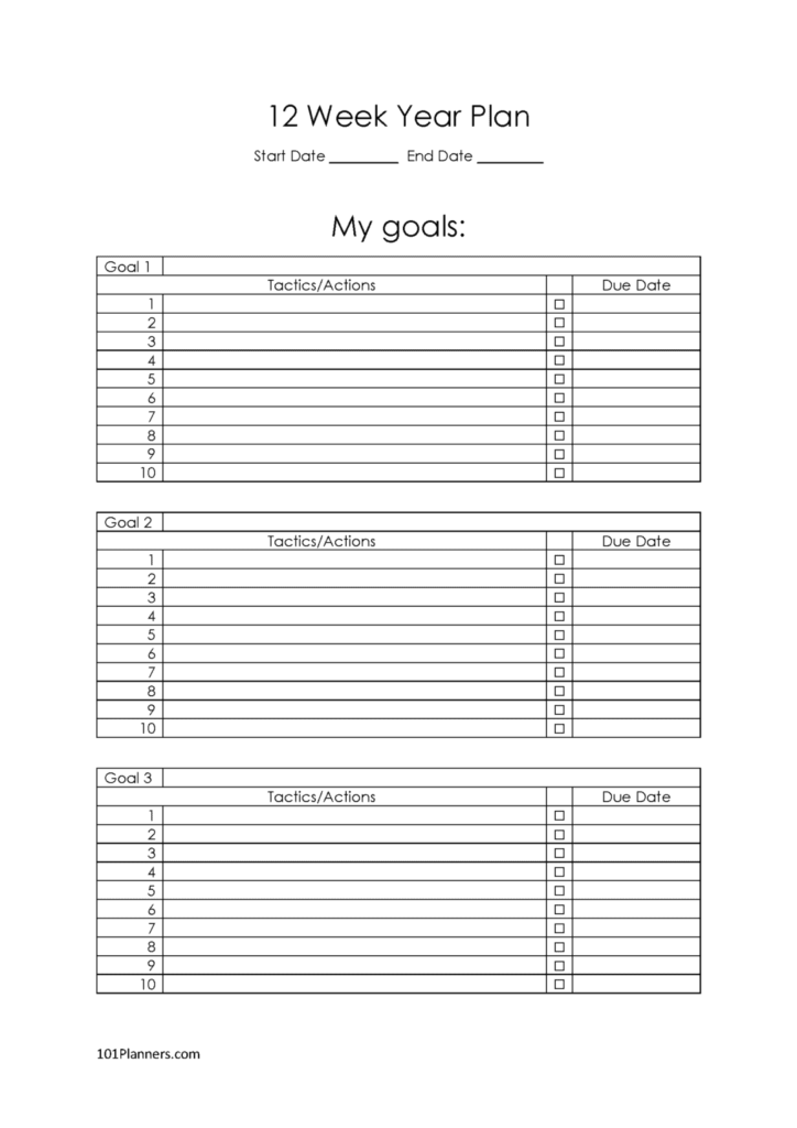 The 12 Week Year Planner And Templates FREE Download Weekly Planner 