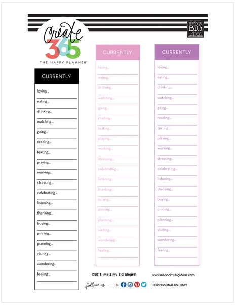 The Happy Planner 39 CURRENTLY 39 Collection Free Printables