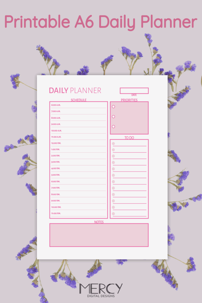 The Printable Daily Planner In A6 Size In Pink Color To Organize Your 