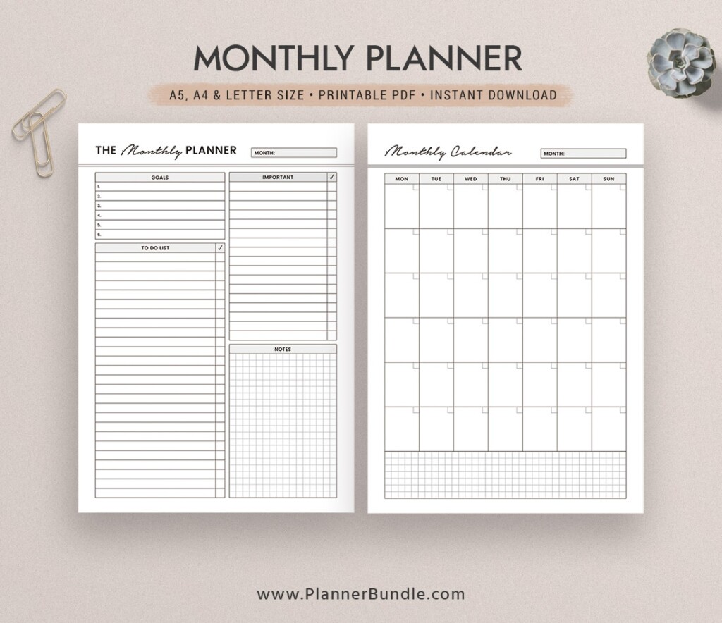 Undated Monthly Planner Monthly Calendar A5 A4 Letter Size 