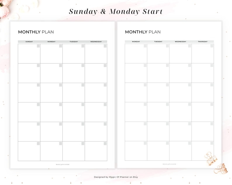 Undated Monthly Planner Printable Month On Two Pages Monthly Calendar 