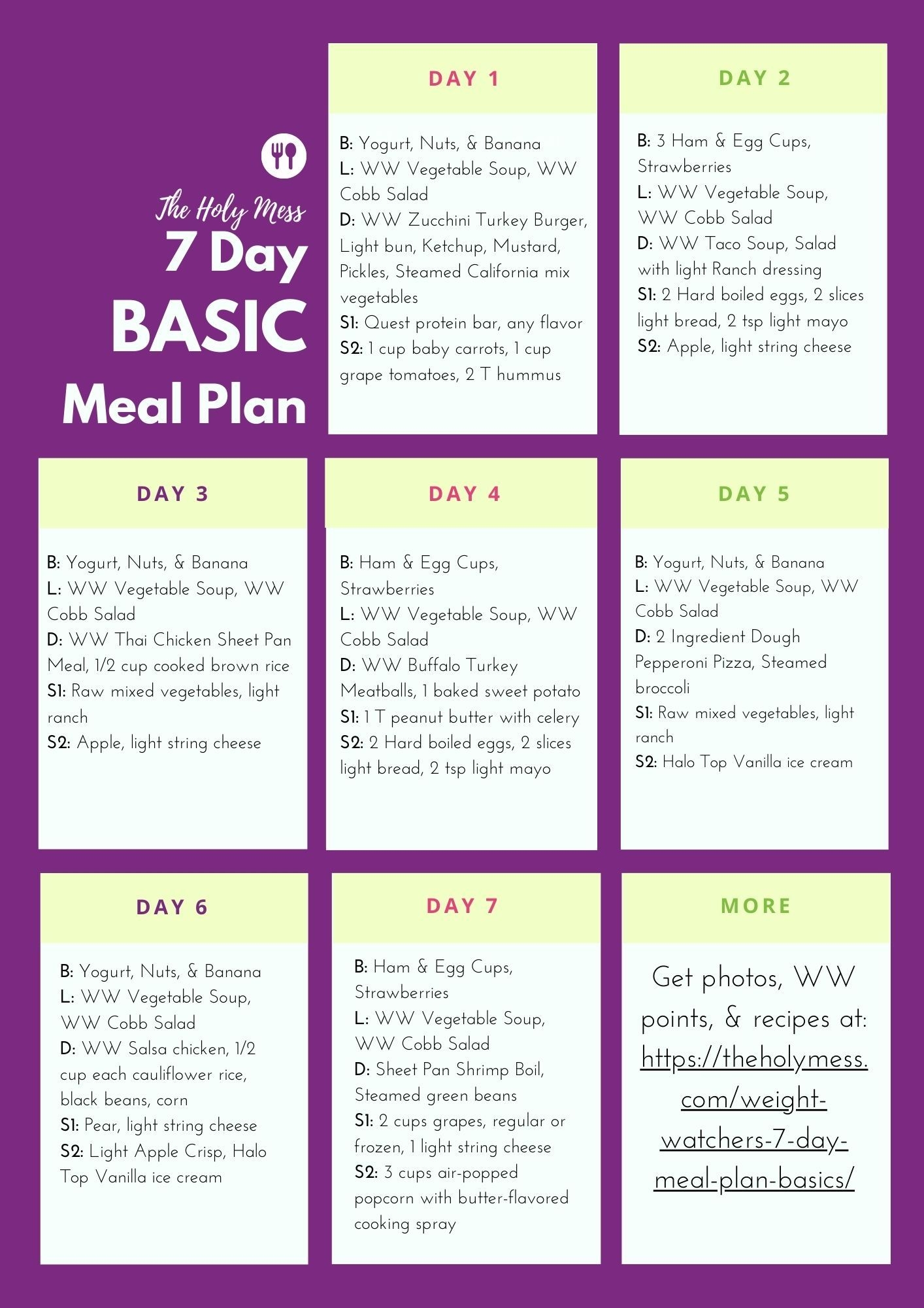 Updated Weight Watchers 7 Day Meal Plan With FREE Printable Weight