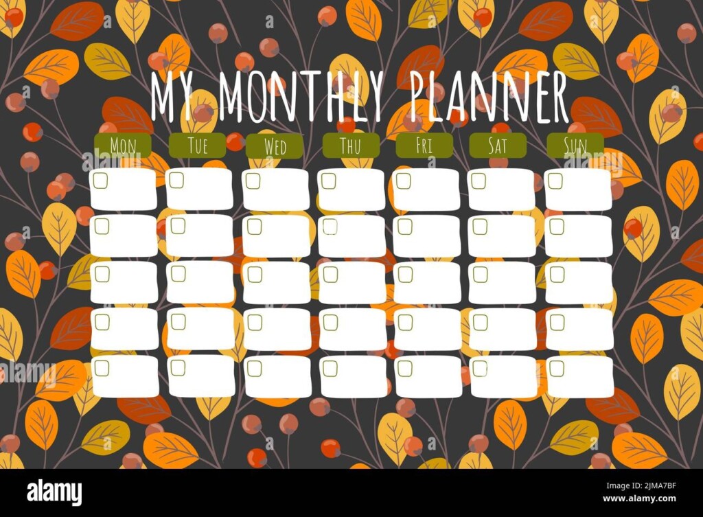 Vector Autumn Leaves Hand Drawn Monthly Planner Stock Vector Image 
