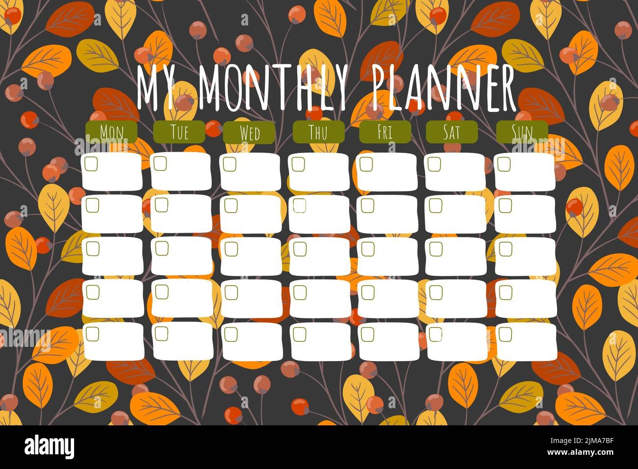 Vector Autumn Leaves Hand Drawn Monthly Planner Stock Vector Image