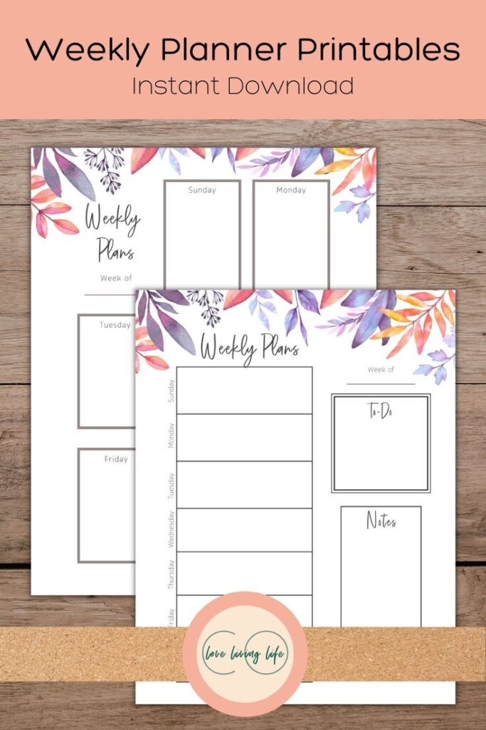 Vertical Weekly Planner Printable Watercolor Botanical Schedule 