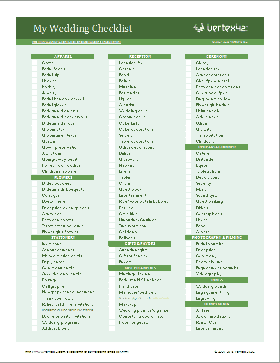 Wedding Planner List Printable