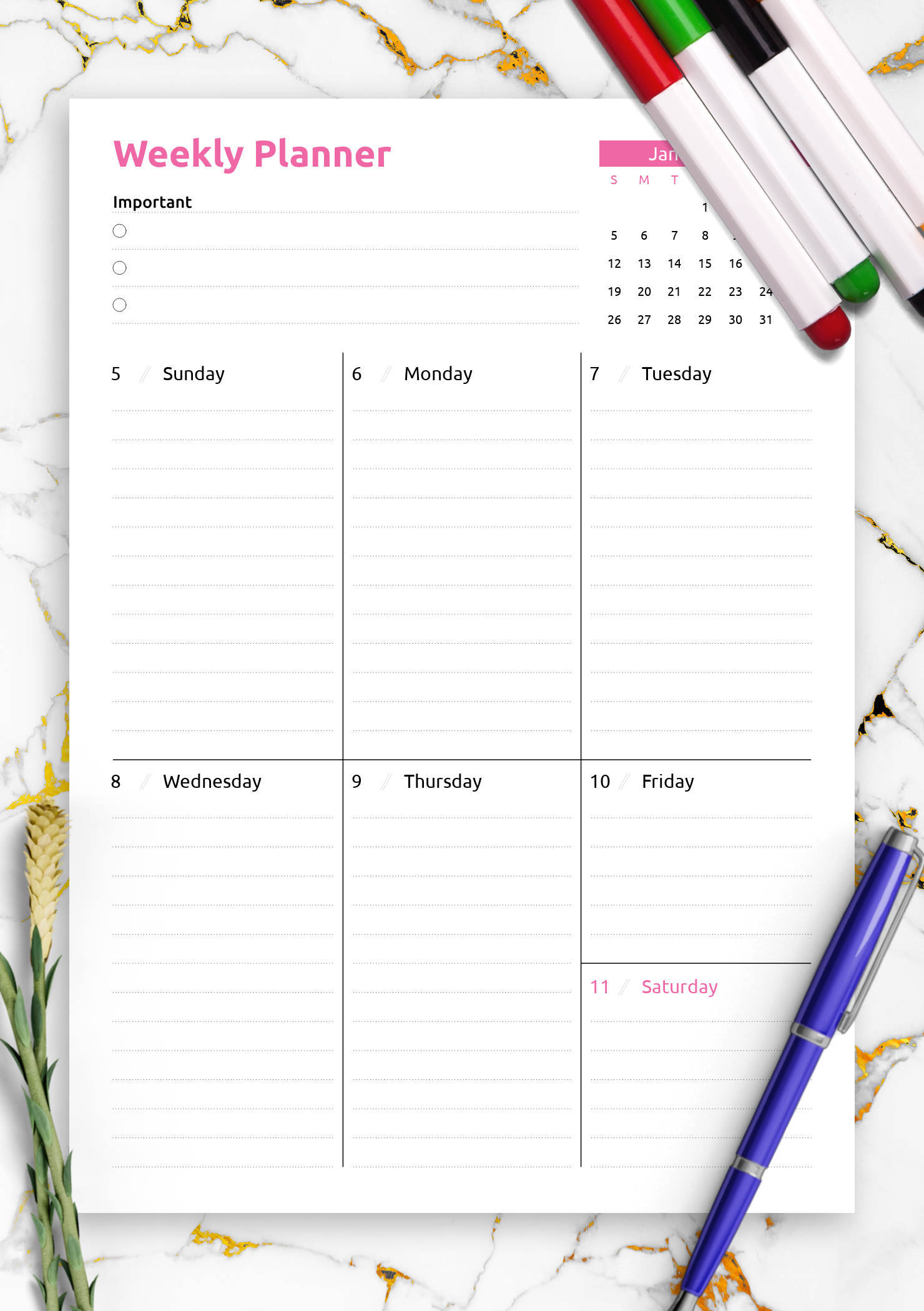 Weekly Calendar Free Printable Weekly Planner 2025 Pdf Free Download