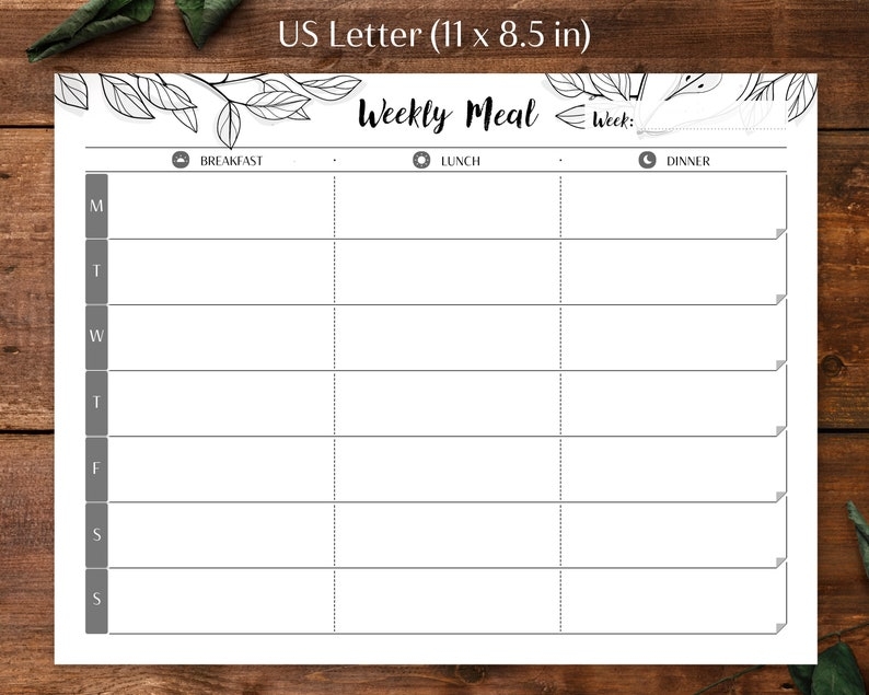 Weekly Meal Plan Printable Food Planners A4 US Letter Weekly Food 
