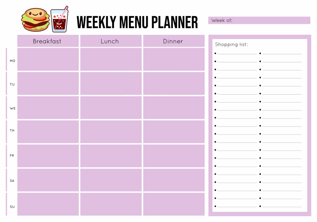 Weekly Menu Planner Template Printable Printable Templates