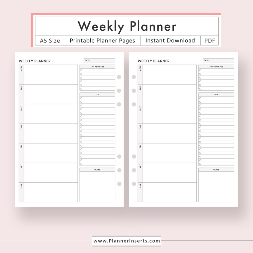 Weekly Planner For Unlimited Instant Download Digital Printable 
