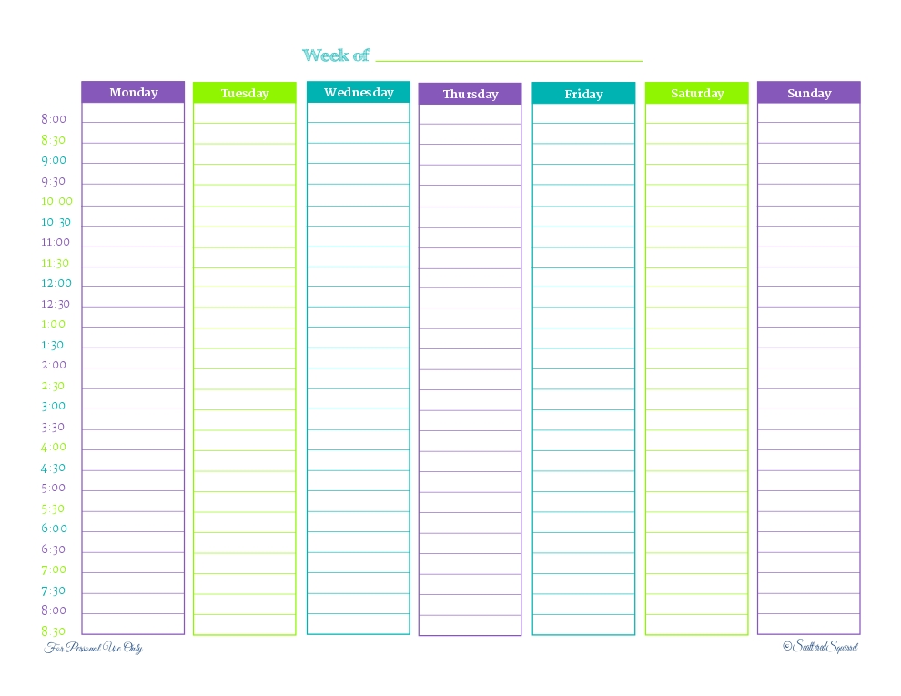 Weekly Planner Hourly Printable Printable Word Searches