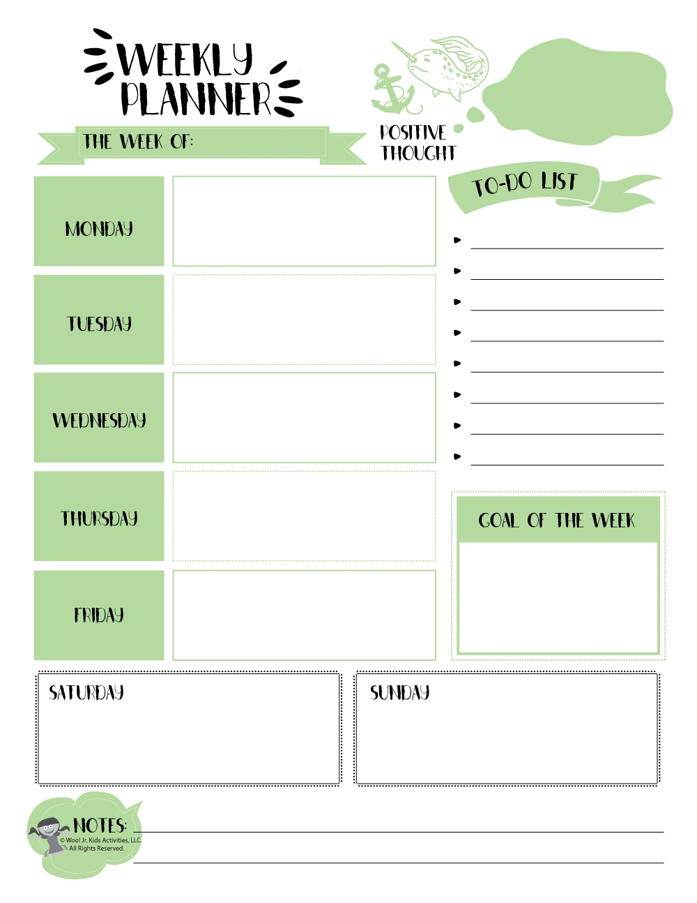 Weekly Planner Page Free Printable Woo Jr Kids Activities