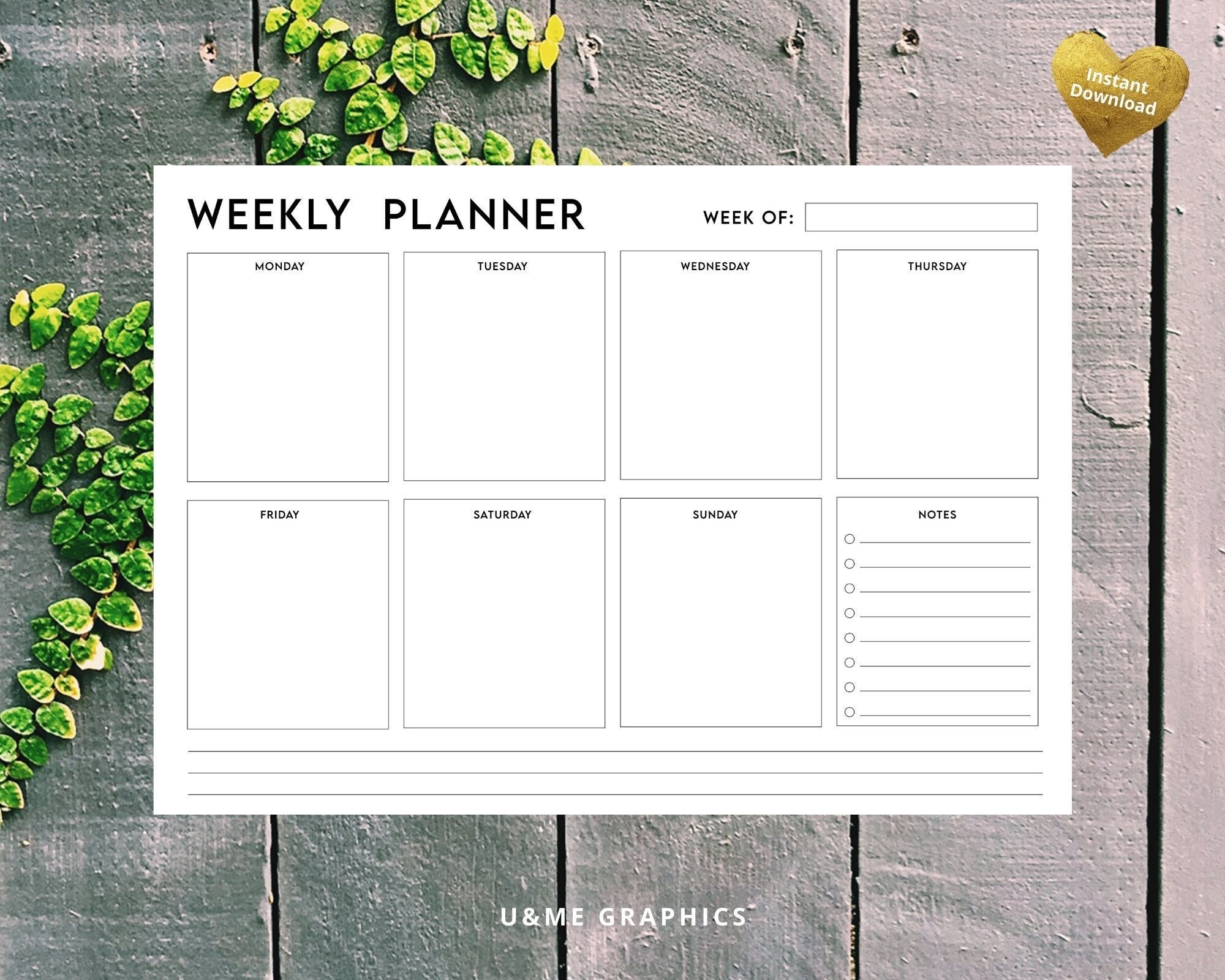 Weekly Planner Printable 7 Day Weekly Planner Printable Organizer