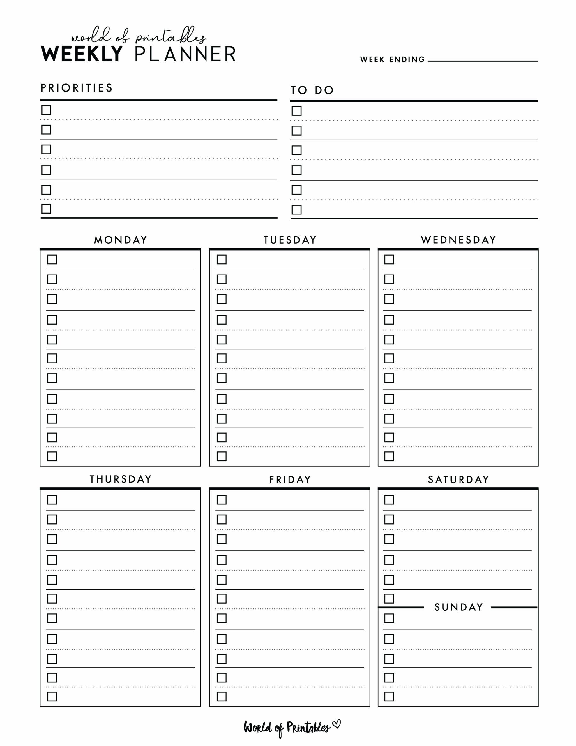 Weekly Planner Templates World Of Printables