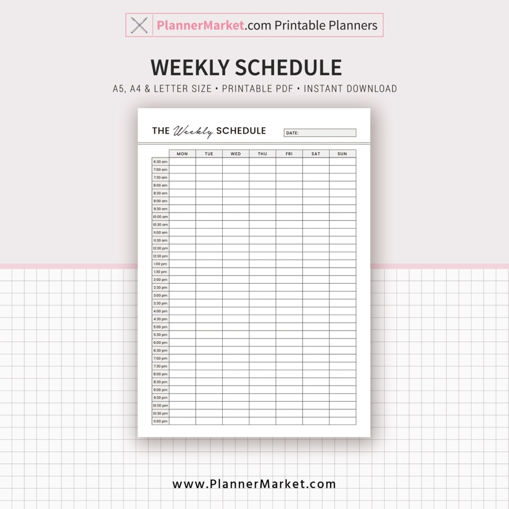 Weekly Planner Weekly Schedule A5 A4 Letter Size Printable Planner 